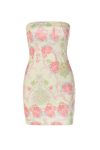 Beige-Floral-Print-Strapless-Pack-Hip-Dress-1