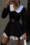 Doll-Collar-Ruched-Fake-Two-Pieces-Dress-5