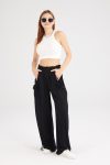 Drawstring-Shirred-Waist-Wide-Leg-Trousers-Green-front