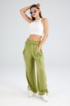 Drawstring-Shirred-Waist-Wide-Leg-Trousers-Green-front