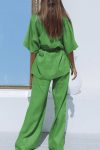 Green-V-Neck-Strappy-Tops-Wide-Leg-Long-Pants-Suit-2