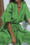 Green-V-Neck-Strappy-Tops-Wide-Leg-Long-Pants-Suit-2
