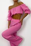 Off-Shoulder-Puff-Sleeve-Crop-Top-Long-Pants-Suits-4