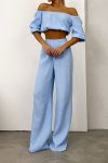 Off-Shoulder-Puff-Sleeve-Crop-Top-Long-Pants-Suits-4