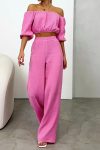 Off-Shoulder-Puff-Sleeve-Crop-Top-Long-Pants-Suits-4