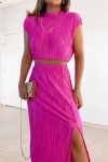 Pleated-Mock-Neck-Crop-Top-High-Waist-Slit-Skirt-Suits-4