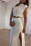 Pleated-Mock-Neck-Crop-Top-High-Waist-Slit-Skirt-Suits-4