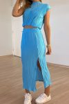 Pleated-Mock-Neck-Crop-Top-High-Waist-Slit-Skirt-Suits-4