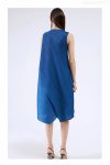 Sleeveless-Irregular-Full-Pleated-Dress-Blue