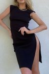 Solid-Color-Crew-Neck-Slit-Dress-2