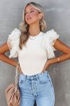 Solid-Color-Ruffle-Sleeve-Crew-Neck-Tops-4