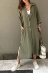 Solid-Color-Single-breasted-Slit-Shirt-Dress-2