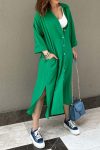 Solid-Color-Single-breasted-Slit-Shirt-Dress-2