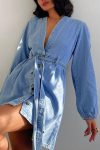 V-Neck-Button-Front-Lace-Up-Denim-Dress-2