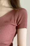 V-NeckShortSleeveSolidColorKnittedTee9