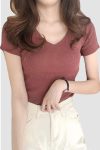 V-NeckShortSleeveSolidColorKnittedTee9