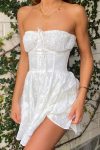 White-Lace-Tie-up-Strapless-Tiered-Dress-1