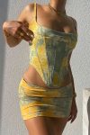 Yellow-Square-Neck-Printed-Corset-Crop-Top-Skirt-Suits-5