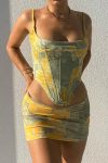 Yellow-Square-Neck-Printed-Corset-Crop-Top-Skirt-Suits-5